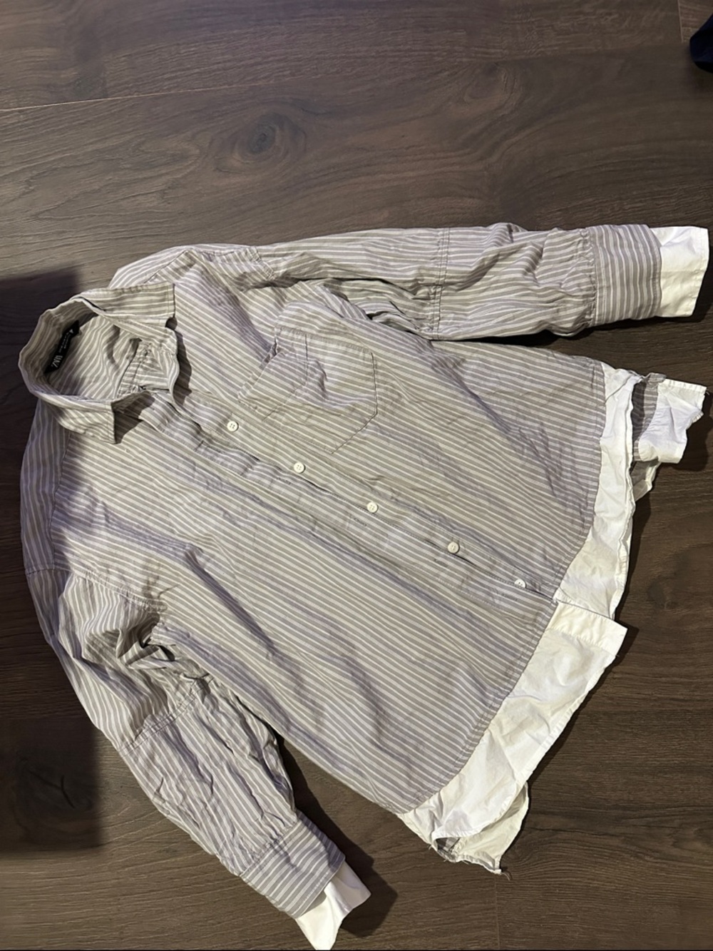 Zara Men's Light Gray and White Striped Button-Down Shirt